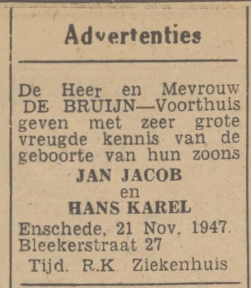 Blekerstraat 27 De Bruijn advertentie Tubantia 22-11-1947.jpg