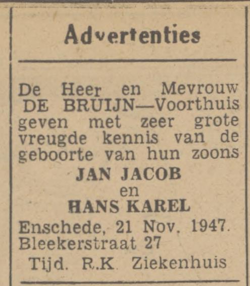 Blekerstraat 27 De Bruijn advertentie Tubantia 22-11-1947.jpg