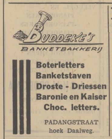 Padangstraat hoek Daalsweg Buddeke Banketbakkerij advertentie Tubantia 3-12-1938.jpg