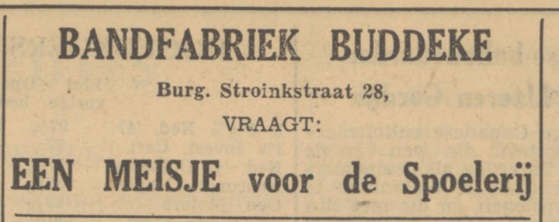 Burgemeester Stroinkstraat 28 Bandfabriek Buddeke advertentie Tubantia 5-9-1950.jpg