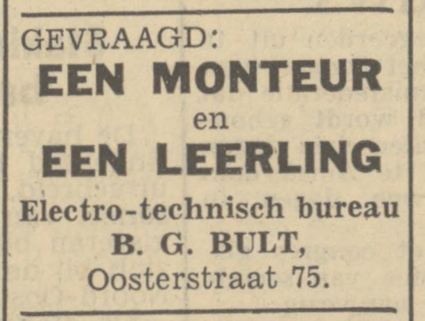 Oosterstraat 75 B,G. Bult Electro Technisch Bureau advertentie Tubantia 31-5-1949.jpg