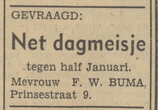 Prinsestraat 9 F.W. Buma advertentie Tubantia 6-1-1951.jpg