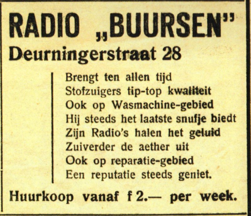Deurningerstraat 28 Radio Buursen advertentie 1952.jpg