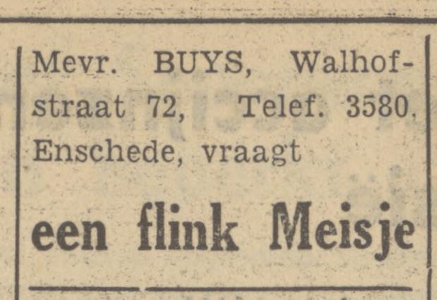 Walhofstraat 72 Mevr. Buys advertentie Tubantia 13-1-1951.jpg