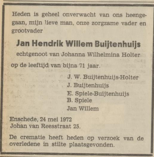Johan van Reesstraat 25 J.H.W. Buijtenhuijs overlijdensadvertentie Tubantia 25-5-1972.jpg