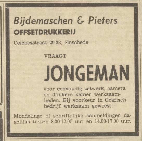 Celebesstraat 33 Bijdemaschen & Pieters Offsetdrukkerij advertentie Tubantia 10-1-1969.jpg