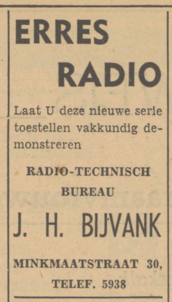 Minkmaatstraat 30 J.H. Bijvank advertentie Tubantia 24-11-1951.jpg