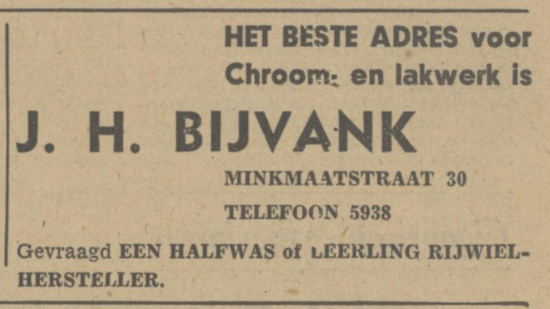 Minkmaatstraat 30 J.H. Bijvank advertentie Tubantia 13-1-1948.jpg