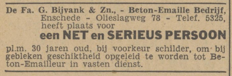 Olieslagweg 78 Ga. G. Bijvank Betonemaillebedrijf advertentie Tubantia 17-7-1948.jpg