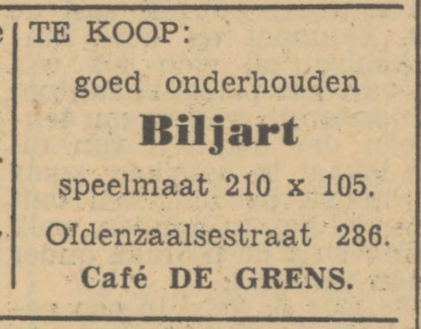 Oldenzaalsestraat 286 cafe De Grens advertentie Tubantia 12-11-1951.jpg