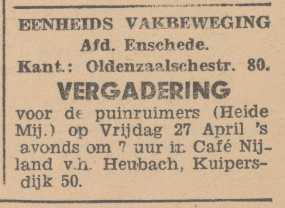 Kuipersdijk 50 cafe Nijland v.h. Heubach advertentie Vrije Volk 27-4-1945.jpg