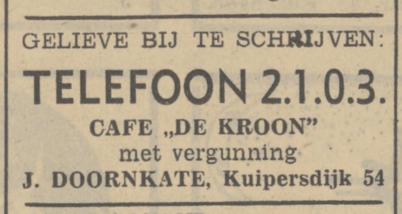 Kuipersdijk 54 cafe De Kroon J. Doornkate advertentie Tubantia 17-9-1938.jpg