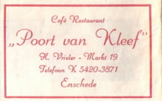 Markt 19 Café Restaurant Poort van Kleef H. Vrieler suikerzakje.jpg