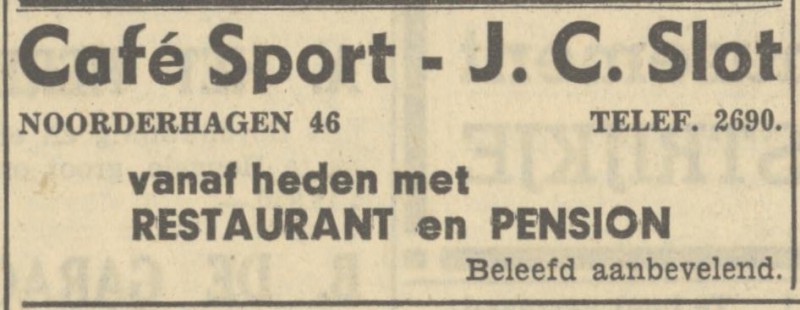 Noorderhagen 46 cafe Sport J.C. Slot advertentie Tubantia 12-11-1949.jpg