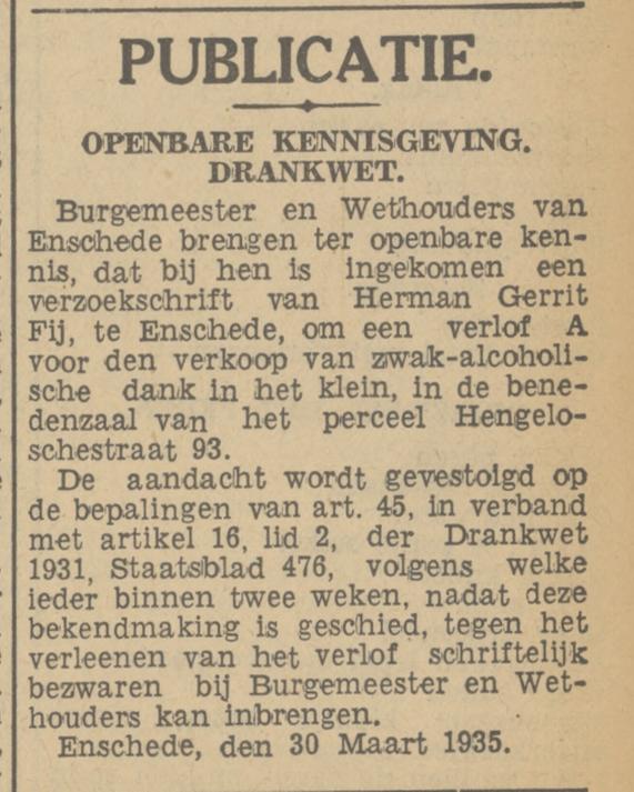 Hengelosestraat 93 drankwet vergunning krantenbericht Tubantia 30-3-1935.jpg