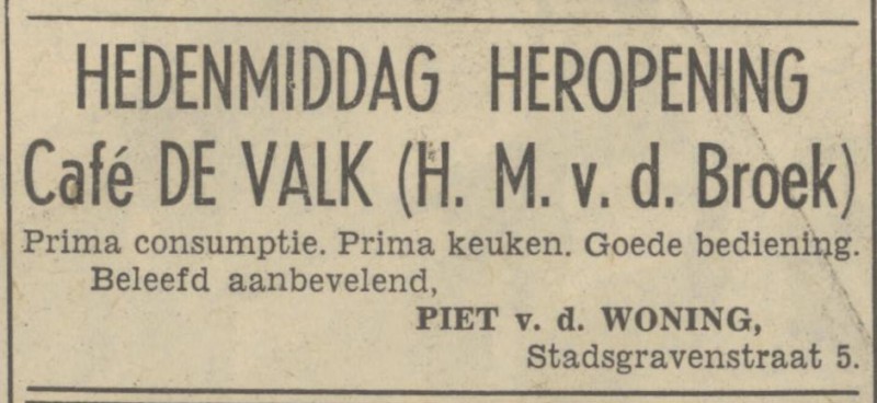 Stadsgravenstraat 5 cafe De Valk advertentie Tubantia 6-10-1951.jpg