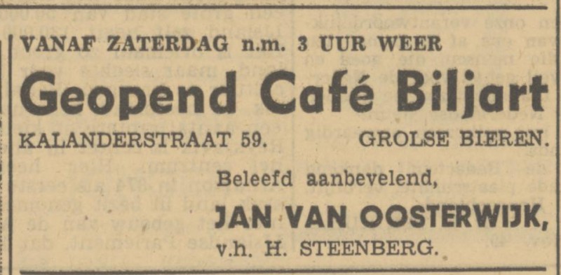 Kalanderstraat 59 Cafe Beljart Jan van Oosterwijk advertentie Tubantia 2-12-1949.jpg