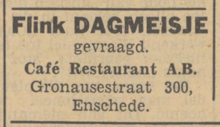 Gronausestraat 300 cafe restaurant A.B. advertentie Tubantia 26-7-1949.jpg