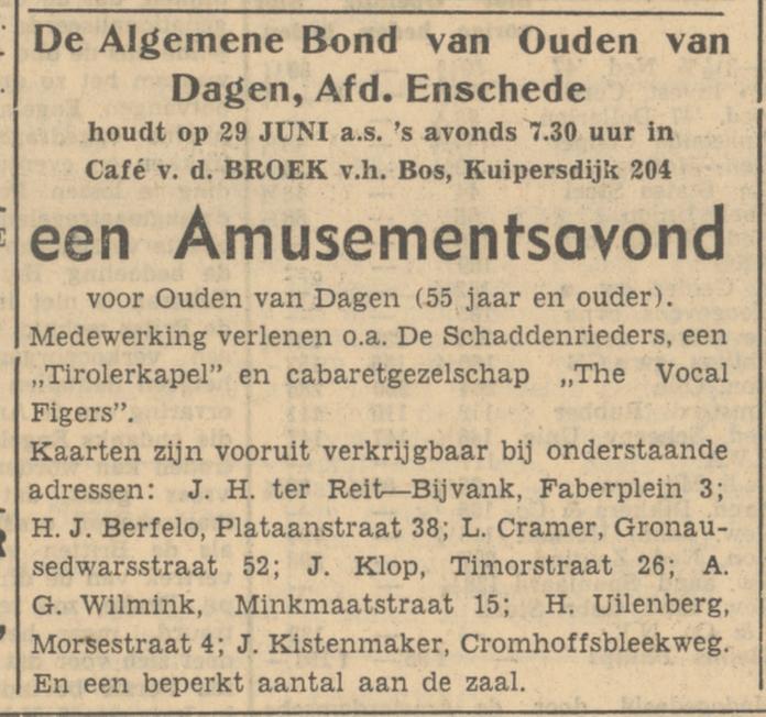 Kuipersdijk 204 cafe v.d. Broek v.h. Bos advertentie Tubantia 27-6-1951.jpg