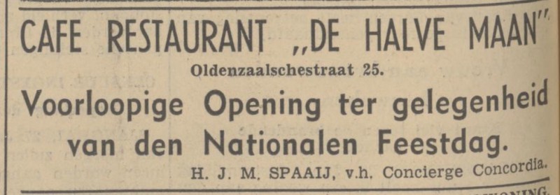Oldenzaalsestraat 25 cafe restaurant De Halve Maan H.J.M. Spaaij advertentie Tubantia 27-1-1938.jpg