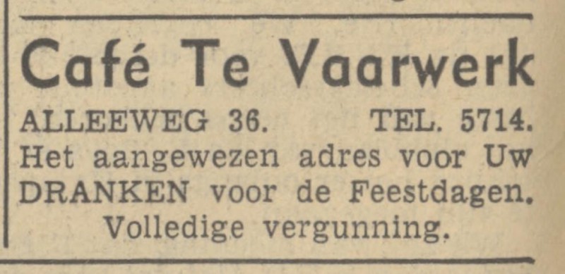 Alleeweg 36 cafe Te Vaarwerk advertentie Tubantia 4-12-1937.jpg