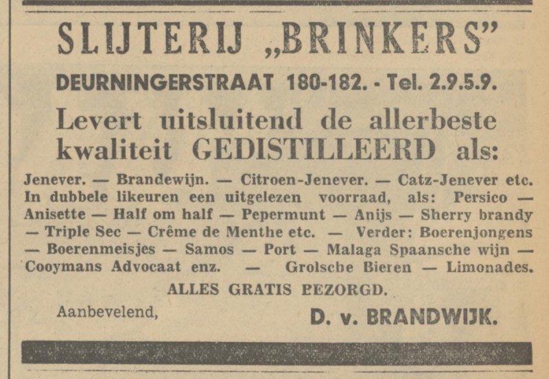 Deurningerstraat 180-182 Slijterij Brinkers D. van Brandwijk advertentie Tubantia 21-12-1935.jpg