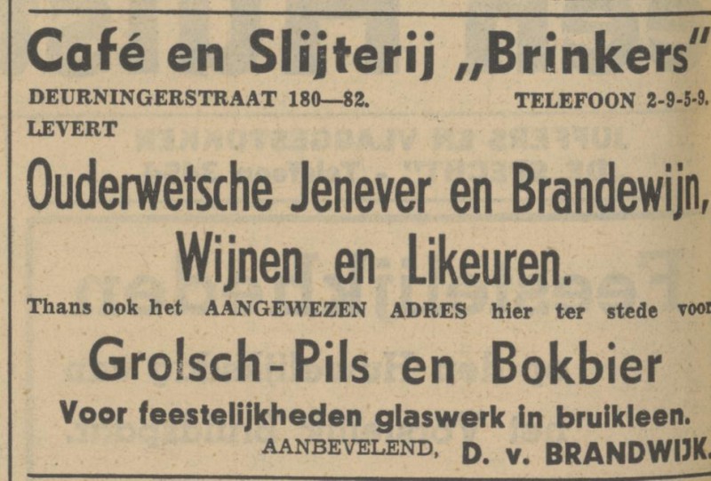 Deurningerstraat 180 Cafe en Slijterij Brinkers D. van Brandwijk advertentie Tubantia 23-12-1936.jpg