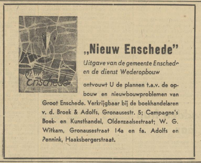 Oldenzaalsestraat Campagne's Boek- en Kunsthandel advertentie Tubantia 20-12-1946.jpg