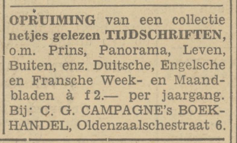 Oldenzaalsestraat 6 C.G. Campagne's Boekhandel advertentie Tubantia 8-1-1932.jpg