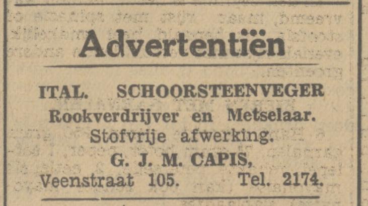 Veenstraat 105 G.J.M. Capis schoorsteenveger en metselaar advertentie Tubantia 29-4-1932.jpg