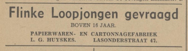 Lasonderstraat 47 Papierwaren- en Cartonnagefabriek L.G. Huyskes advertentie Tubantia 25-10-194.jpg