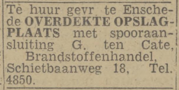 Schietbaanweg 18 G. ten Cate Brandstoffenhandel advertentie Twentsch nieuwsblad 24-12-1943.jpg