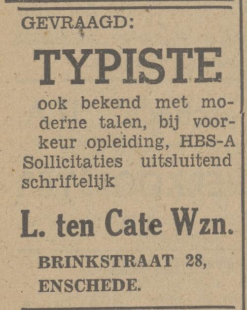 Brinkstraat 28 L. ten Cate Wzn. advertentie Tubantia 28-1-1948.jpg