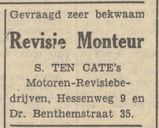 Hessenweg 9 S. ten Cate Motoren- Revisiebedrijven advertentie Tubantia 21-4-1951.jpg