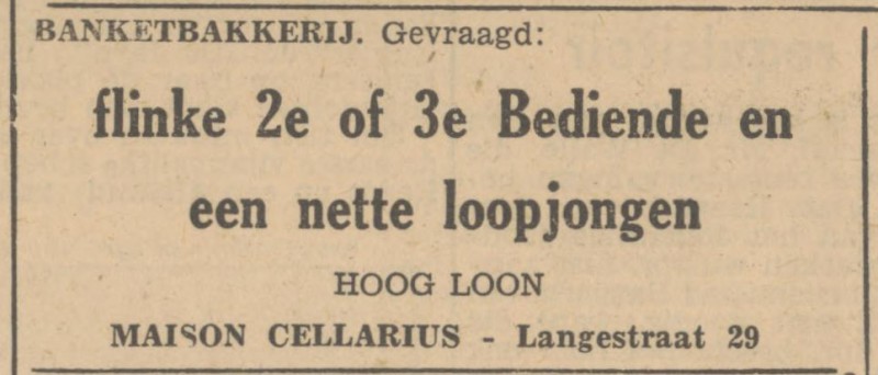 Langestraat 29 Banketbakkerij Maison Cellarius advertentie Tubantia 28-2-1947.jpg