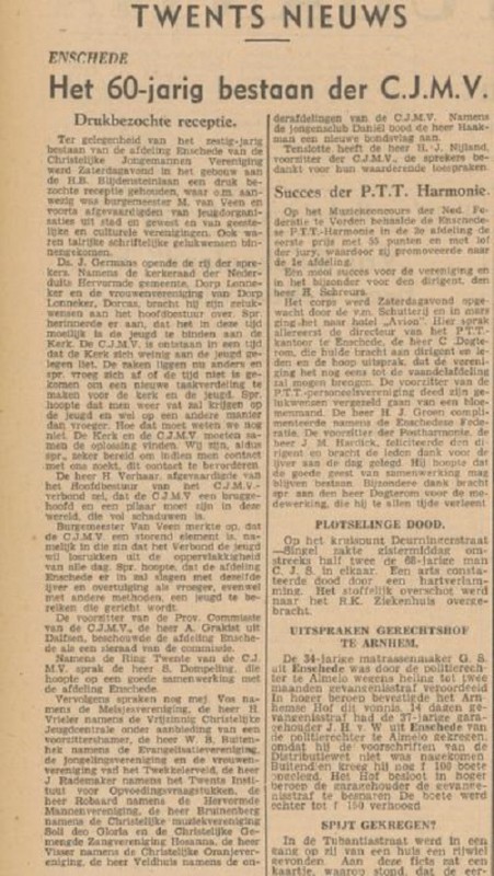 H.B. Blijdenstein 55 CJMV gebouw krantenbericht Tubantia 21-6-1948.jpg