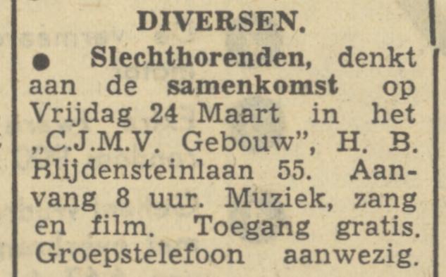 H.B. Blijdensteinlaan 55 CJMV gebouw advertentie Tubantia 23-3-1950.jpg