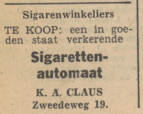 Zwedeweg 19 K.A. Claus advertentie Tubantia 26-8-1947.jpg