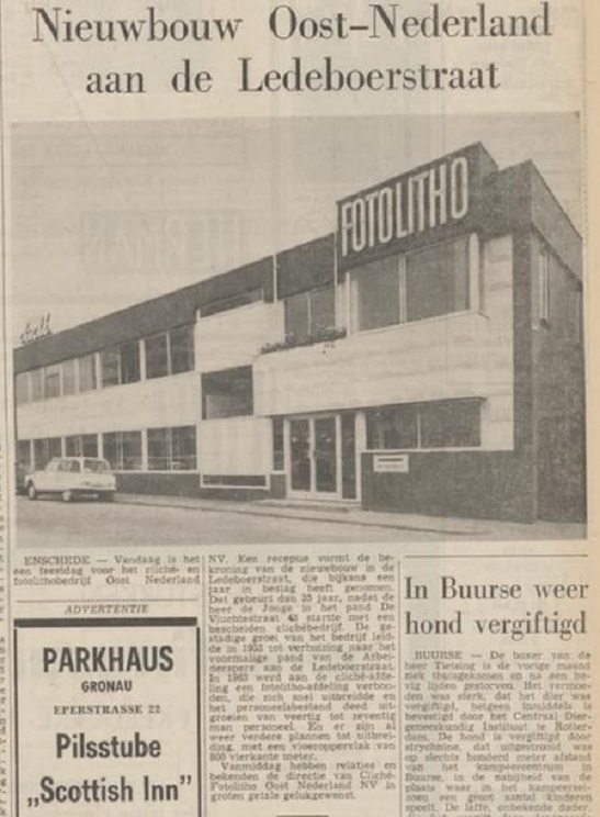 Ledeboerstraat nieuwbouw cliche'bedrijf Oost Nederland krantenbericht Tubantia 4-7-1969.jpg