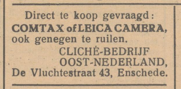 De Vluchtestraat 43 Clichébedrijf Oost Nederland advertentie Vrije Volk 7-8-1945.jpg