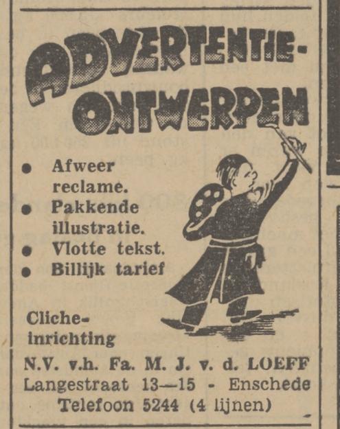 Langestraat 13 Cliché Inrichting N.V. v.h. Fa. M.J. v.d. Loeff advertentie Tubantia 13-2-1942.jpg