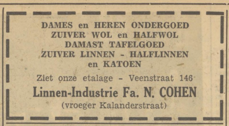Veenstraat 146 N. Cohen advertentie Tubantia 28-10-1950.jpg