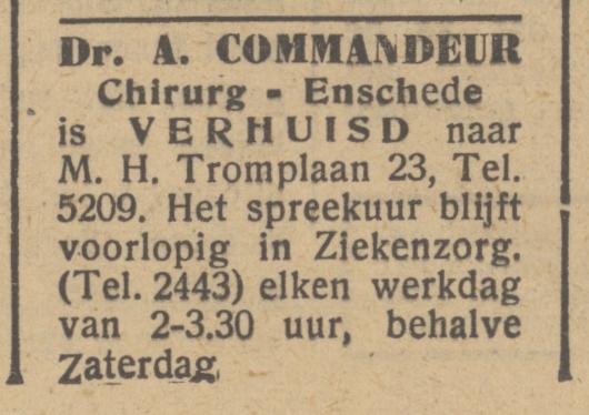 M.H. Tromplaan 23 Dr. A. Commandeur Chirurg advertentie het Parool 17-5-1945.jpg