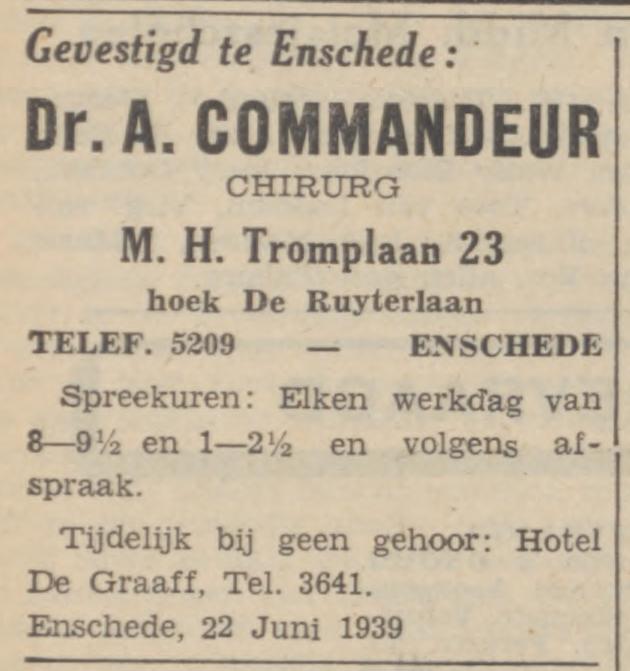 M.H. Tromplaan 23 Dr. A. Commandeur Chirurg advertentie De Tijd 22-6-1939.jpg