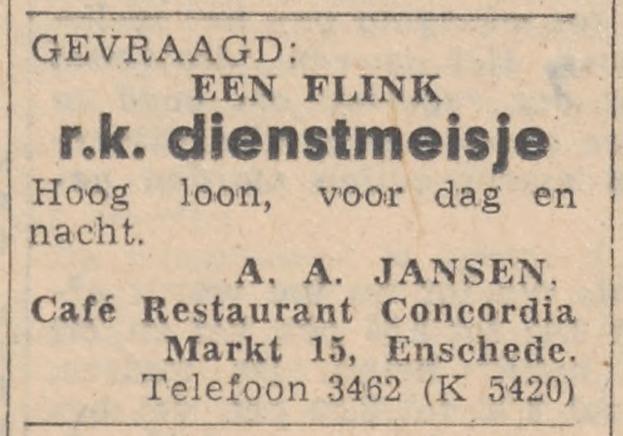 Markt 15 Concordia cafe restaurant advertentie Ovedrijsselsch dagblad 17-4-1958.jpg