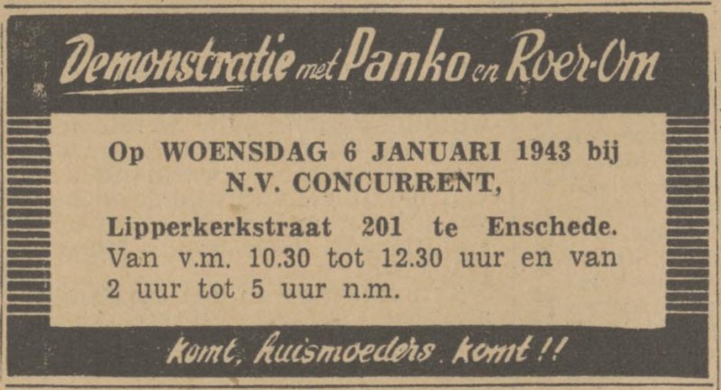 Lipperkerkstraat 201 De Concurrent advertentie Twentsch nieuwsblad 5-1-1943.jpg