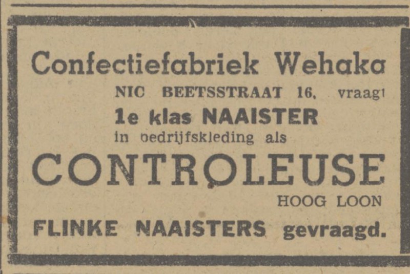 Nicolaas Beetsstraat 16 Confectie Wehaka advertentie Tubantia 24-5-1948.jpg