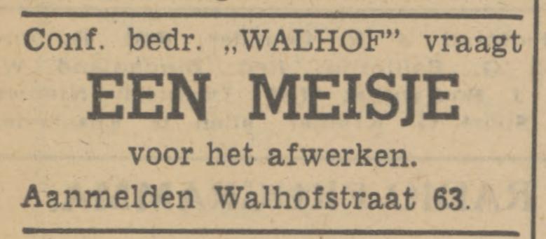 Walhofstraat 63 confectiebedrijf Walhof advertentie Tubantia 5-11-1941.jpg