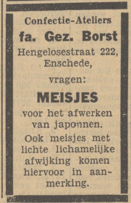 Hengelosestraat 222 Fa. Gez. Borst advertentie Tubantia 6-10-1949 (2).jpg
