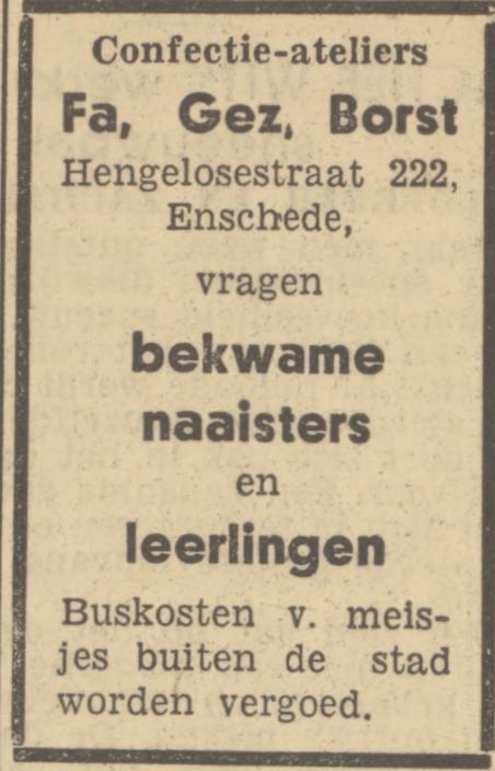 Hengelosestraat 222 Fa. Gez. Borst advertentie Tubantia 6-10-1949.jpg